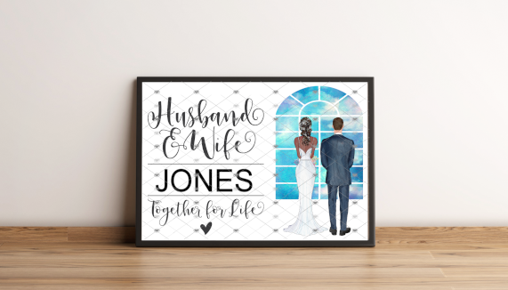 Bride & Groom Personalised Print, Custom Bride and Groom Picture - Click Image to Close